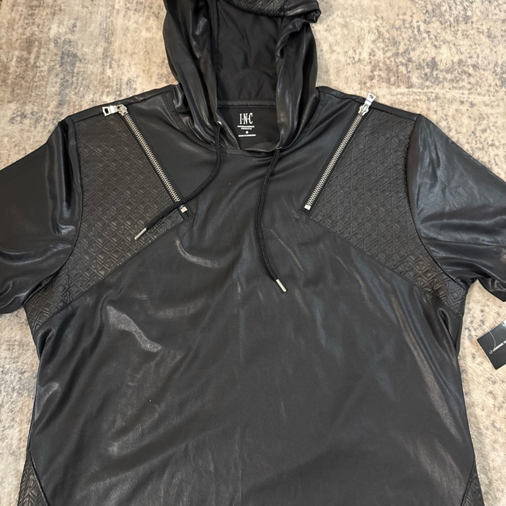INC International Concepts Men's Black Hooded Jacket with Zipper Details